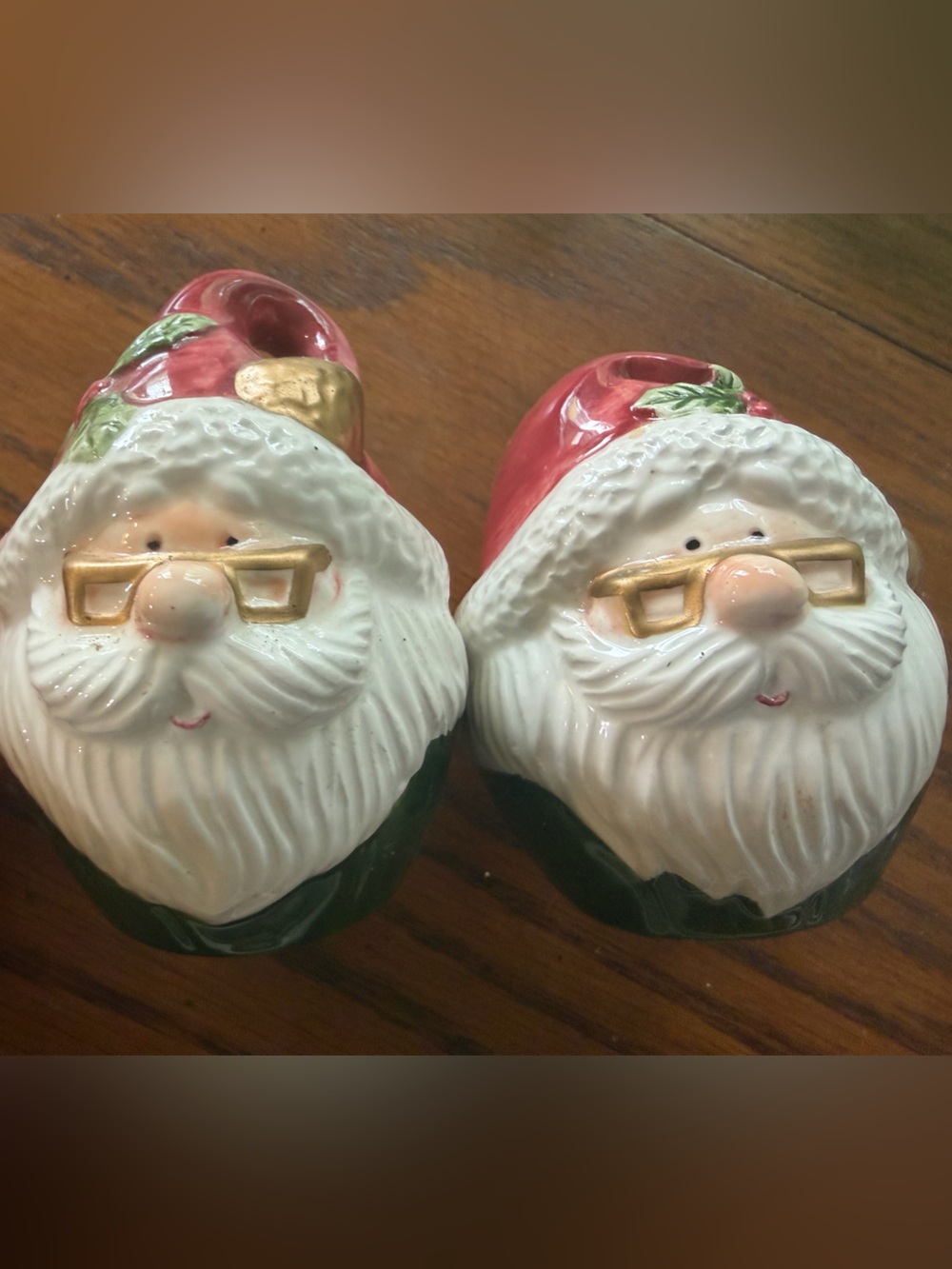 Vintage Holiday Santa Ceramic Salt and Pepper Shakers - Red and White